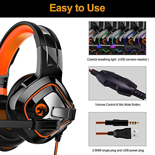 Gaming Headset,Proslife Game Headphones with LED Lighting 3.5mm Surround Sound Noise Cancelling Microphone for Laptop, Desktop, MAC, Xbox, PS4, Phone Tablet - Thumbnail 2