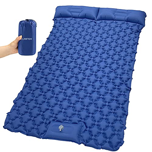 Double Inflatable Camping Sleeping Pad with 2 Pillows, Waterproof Sleeping Mat, Lightweight Portable Air Mattress for Tent Backpacking Hiking Travel