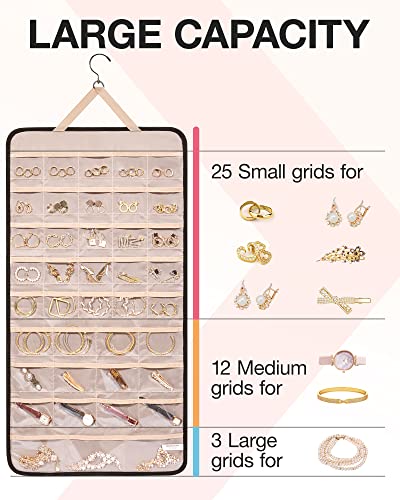 image for BAGSMART Hanging Jewelry Organizer Storage Roll with Hanger Metal Hook