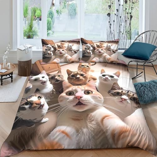 Housse de couette chat 3D microfibre infroissable fermeture cachée super king - 2