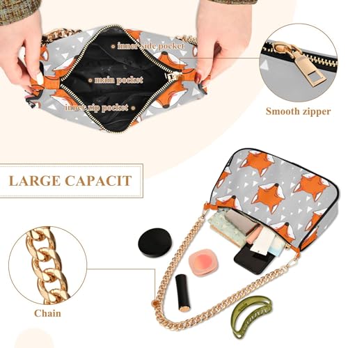 Cute Animal Fox Gray Lady One Shoulder Bag for Women Classic Formal Purse Hobo Chain Strap Zipper Medium Purses4