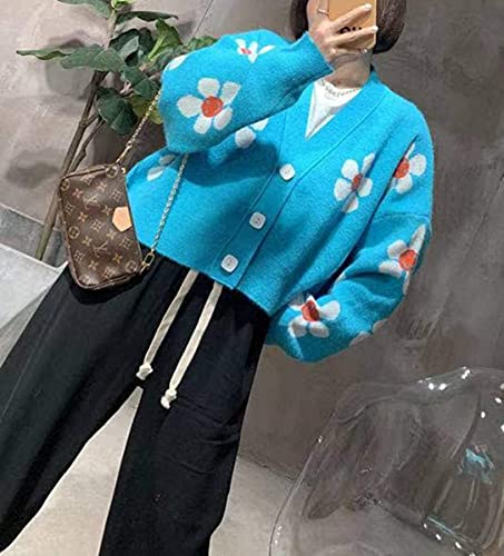 Image of Women's Long Sleeve Cardigan Sweater,Cute Y2K Top Knit Colorful Patterned V Neck Button Outwear S~XL