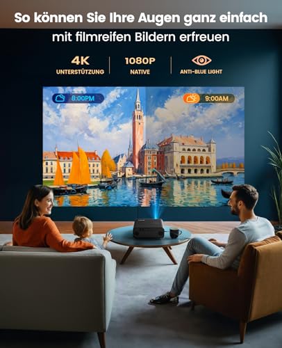 Beamer【Autofokus/Trapezkorrektur】 30000 Lumen Beamer 4K Heimkino Unterstützt WiFi6 Bluetooth...