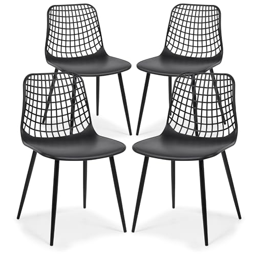 Image of Poly & BARK Marais Modern Dining Chairs Set of 4 - Mid Century Modern Plastic Dining Chair with Metal Legs - Kitchen & Dining Room Chairs - Indoor /Outdoor - Ebony Black