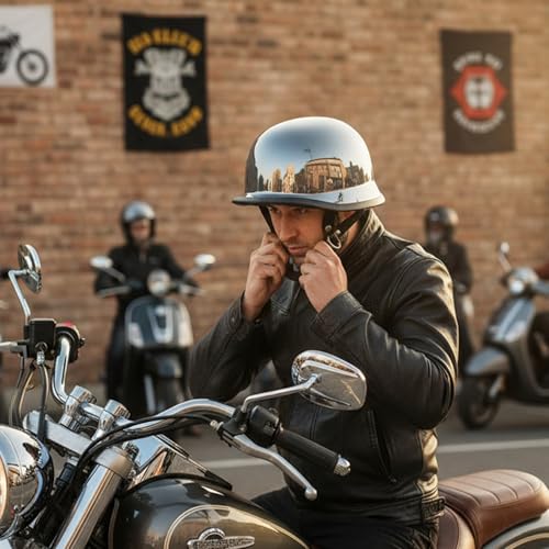Casco de motocicleta estilo alemán negro plateado retro para cruiser 2