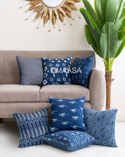 Image of Handprinted Cotton Cushion Covers 16x16 Inch - Set of Assorted Decorative Throw Pillow Covers for Sofa, Bed, Living Room - Soft & Washable Boho Ethnic Prints (Pack of 3)