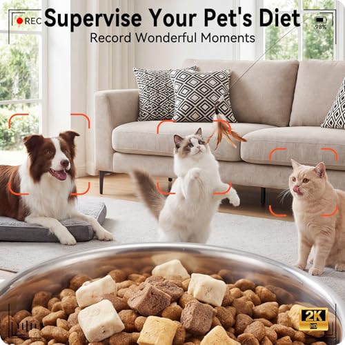 Centvicam Automatic Cat Feeder with 2K HD Camera: 5G WiFi Automatic Dog Feeder with Night Vision, Auto Cat Food Dispenser with 6L Large Food Storage for Multiple Pet, Detachable for Easy Clean -24 Cup