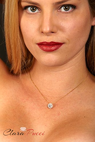 Clara Pucci 1.35 ct Brilliant Round Cut Pave Halo Stunning Genuine Moissanite Ideal VVS1 D Solitaire Pendant Necklace With 16" Gold Chain box Solid 14k Yellow Gold - Image 6