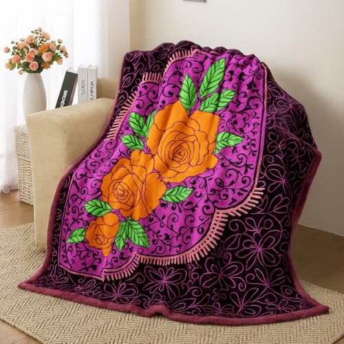 Image of VAS COLLECTIONS Soft Mink Blanket 1000g - Plush Fleece, Warm & Cozy Mild Winter Blanket for Single Bed | 152 x 220 cm (Brown, Purple & Yellow, Single Bed 1 Kg)