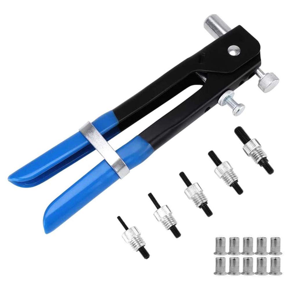 86 Pcs Rivet Gun Set, Blind Rivet Nut Gun Kit with 80 Pcs Rivet Nuts and 5 Pcs Mandrels, Heavy Duty Hand Threaded Insert Rivet Gun for Sheet Metal Automotive and Duct Work