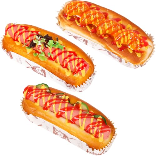 3 Pcs Artificial Hot Dog Bread Fake Realistic Food Bread Decoration Kitchen