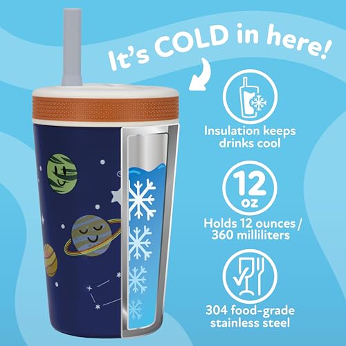 Image of Nuby Thirsty Kids Flexstraw Stainless Steel Insulated Toddler Cup - 12 oz | Leak-Resistant Silicone Straw - Easy-Clean Valve and Capacity - Travel Cup - Astronaut