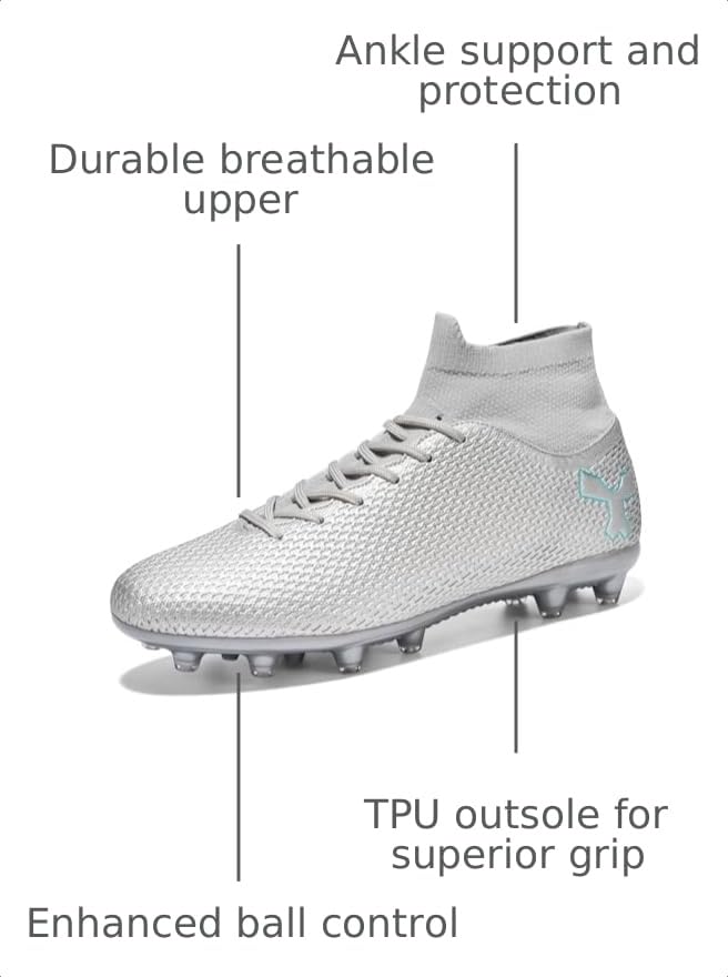 Image of Men's Soccer Cleats Football Shoes for Indoor Outdoor Training White