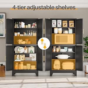 75 h black metal bathroom storage cabinet kitchen pantry cabinet with doors and 3 adjustable shelves freestanding cupboard steel file cabinet for home office bedroom  urban country home decor