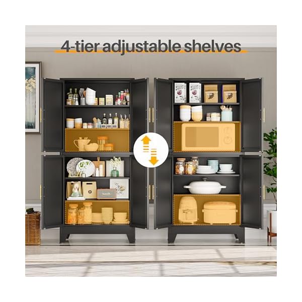 75 h black metal bathroom storage cabinet kitchen pantry cabinet with doors and 3 adjustable shelves freestanding cupboard steel file cabinet for home office bedroom  urban country home decor
