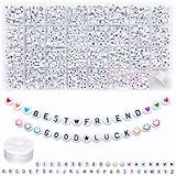 Amaney 1400 Pieces 4×7mm White Round Acrylic Alphabet Letter Beads A-Z Heart Pattern Beads and Crystal Line for Jewelry Making Bracelets Necklaces Key Chains and Kids Jewelry