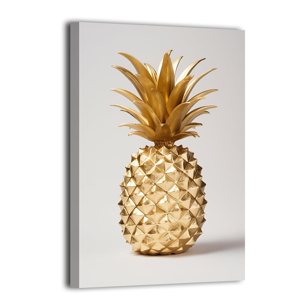 LURENCZH Fruit Canvas Wall Art Golden Pineapple Picture Prints Abstract Food Painting for Restaurant Dining Room Decor Framed(Pineapple-1,20.00" x