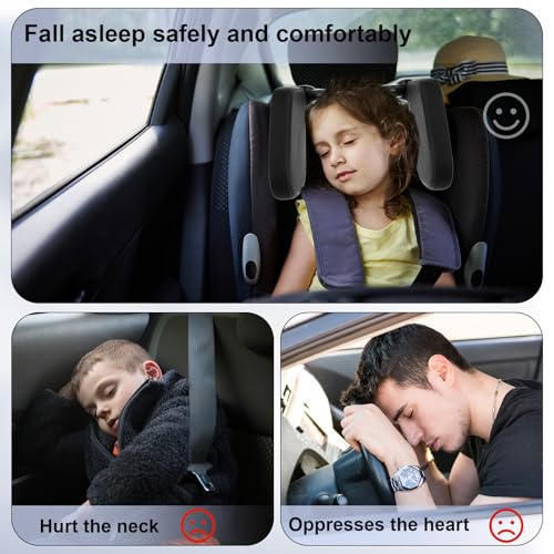 Image of Tallew 360 Adjustable Car Headrest Pillow, Memory Foam Head Neck Support Pillow U Shaped Design Travel Sleeping Car Headrest for Vehicle Seat with Poles for Kids and Adults