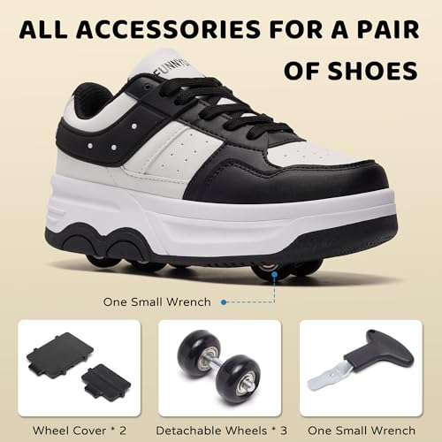 Funnydream Roller Skate Shoes for Boy Girls Kids Detachable 6 Wheels Sneaker Beginner Skating Shoes Black 6 by Funnydream - Used condition - Image 6