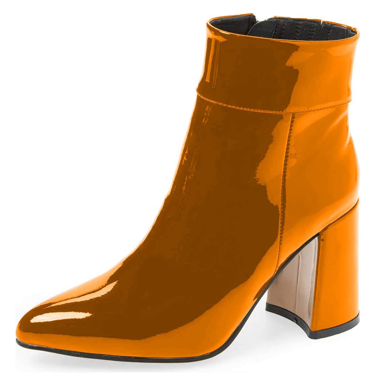 FSJ Women Pointed Toe Block High Heel Ankle Boots Glossy Patent Leather Party Dress Booties Size 4-15 US