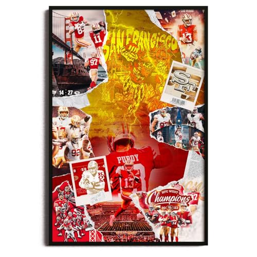 SPASAV 11x17 Unframed 49ers Football Player Collage Poster Canvas Print Wall Art Man Cave Home Decor