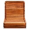 Roshtia 4 pcs wooden plates 8 inch square acacia wood charcuterie board wedding dinner serving tray charger appetizer kitchen platter cheese steak tableware gifts for snack dessert salad fruit meat  urban country home decor