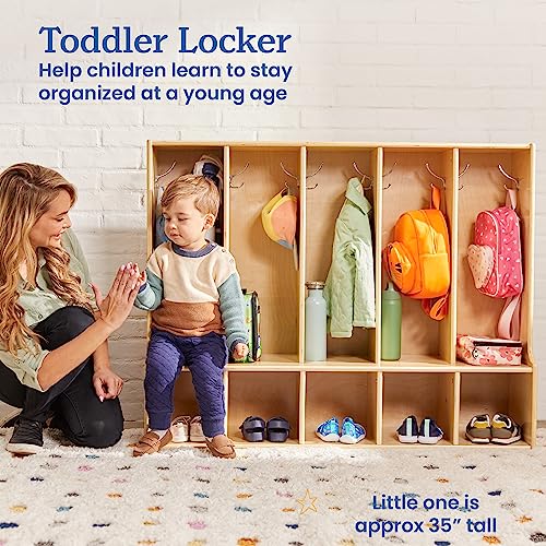 Image of ECR4Kids Streamline 5-Section Toddler Coat Locker with Bench, Classroom Furniture, Natural