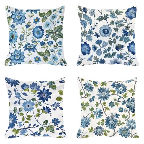 Housse de coussin 60x60cm bleu fleur imperméable pour canapé - 2
