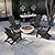 GLANC Folding Adirondack Chair Set of 2, HDPE All-Weather Outdoor Patio Fire Pit Chairs Lawn Chair for Poolside Backyard Deck Balcony, Wooden Textured with Cup Holder, 380LBS Capacity (Black)