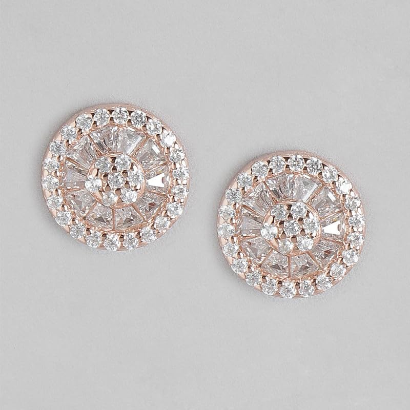 925 Silver CZ Studded Rose Plated Stud Earrings with Hallmark