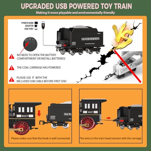 Image of Train Set for Kids Remote Control Train Toys w /Steam Locomotive, Fuel Tank Car & Luxury Tracks, Electric Trains w /Realistic Smoke,Sounds & Lights, Christmas Birthday Gift for Boys Girls 3 4 5 6 7+