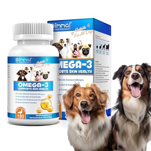 Omega 3 Fish Oil for Dogs - 180 Count Tablet Treats – Helps Shedding, Skin Allergy, Itch and Dry...
