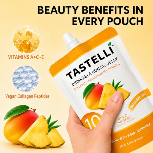 Tastelli Mango Pineapple Konjac Jelly with Collagen & Vitamin C | Sugar Free Gluten Free Low Calorie | Vegan Fruit Snack | 150mL x 10 Pouches - image 5