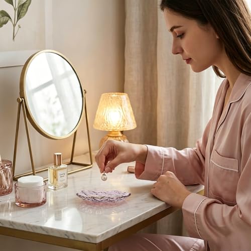 Image of Gifts For Women Purple Jewelry Tray Glass Ring Holder Dish Key Bowl Trinket Dish Bathroom Vanity Organizer Aesthetic Bridesmaid Bride Wedding Engagement Retirement Teacher Gifts For Women Her Coworker