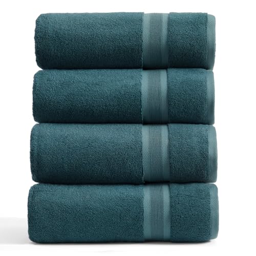 Springtree Home Luxury Viscose from Bamboo Bath Towel Set of 4 | 35% Viscose from Bamboo - 65% Cotton | Absorbent Quick-Dry Towels for Bathroom | Oeko-TEX Standard 100 Cotton | Deep Teal