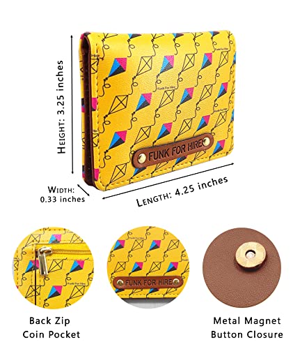 Image of Funk For Hire Printed Vegan Leather ATM Card Holder Slim Minimalist Wallet Pocket Organiser for Men Women (Yellow)