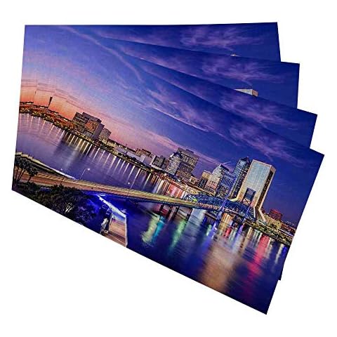 oFloral USA Downtown Placemats for Kitchen Dining Table Set of 4 Jacksonville, Florida, City Skyline Linen Washable Heat Resistant Place Mats Cover