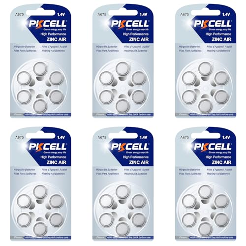 PKCELL 675 Battery Hearing Aid 36 Count Hearing Aid Batteries Size 675