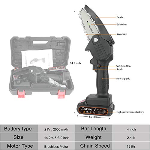 Mini Chainsaw, 24V Portable Electric Chainsaw 550W High Power Cordless Power Chain Saws NEWKITS Pruning Shears Chainsaw for Courtyard and GardenTree Branch Wood Cutting