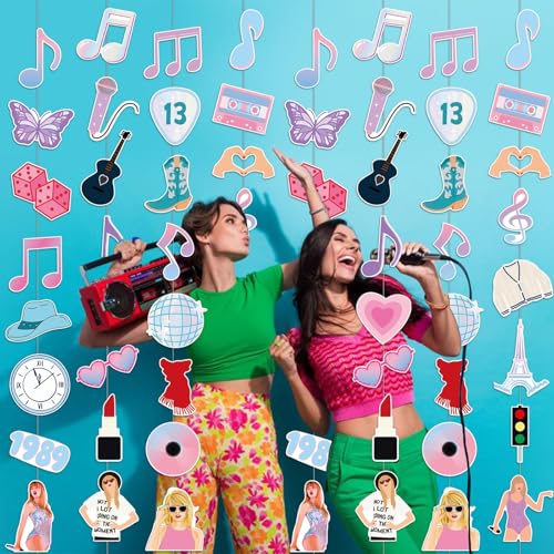 Image of 8PCS Music Garlands Banners, Pre-strung Singer Music Hanging Garland, Music Themed Party Decorations for Girls Women Backdrop Fans Birthday Bachelorette Baby Shower Bridal Shower