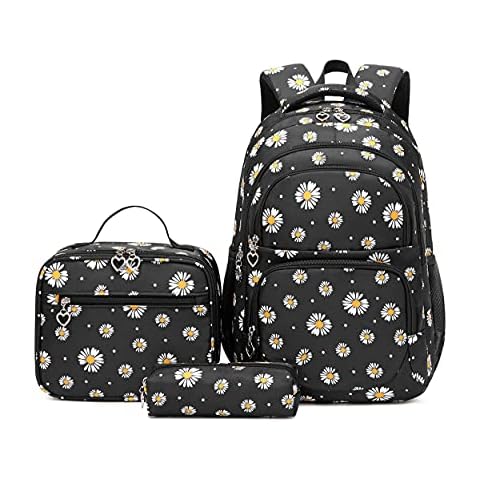 EKUIZAI 3Pcs Daisy Prints Backpack for Girls Bookbag set Primary School Daypack Elementary Students Knapsack with Lunch Box Cover