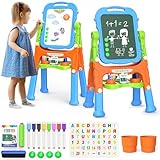 YOHOOLYO Kids Easel Standing Art Easel for Kids, Double Sided Children Pink Purple Easel Magnetic Chalkboard Whiteboard Dry Eraser Board Great Gift for Girls Boys