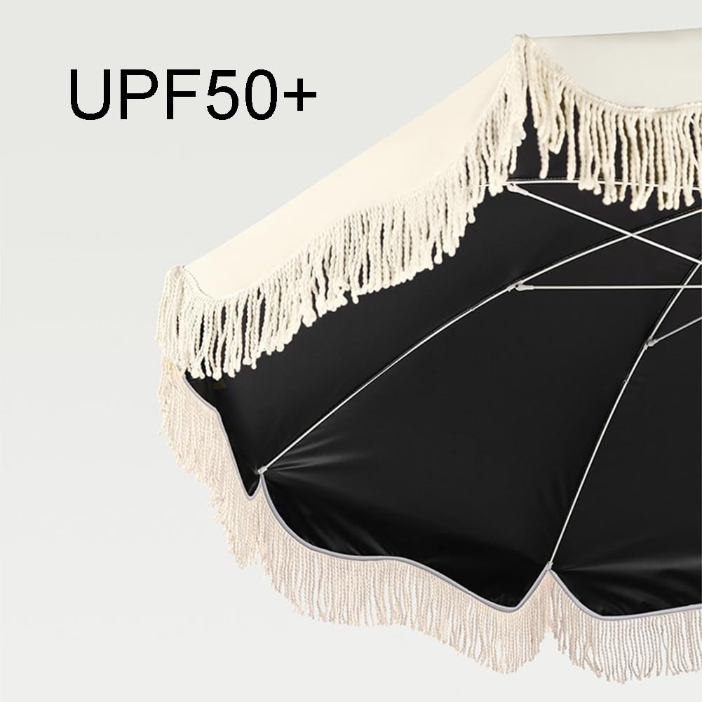 Parasol de Terrasse Boho de 180 cm avec Franges, Parasol de Jardin Extérieur à Hauteur Réglable, UPF 50+ pour Plage, Balcon, Pique-Nique