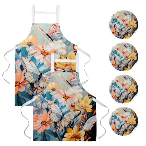Tablier de serveuse multicolore avec 4 broches incluses pour la cuisine et la pâtisserie