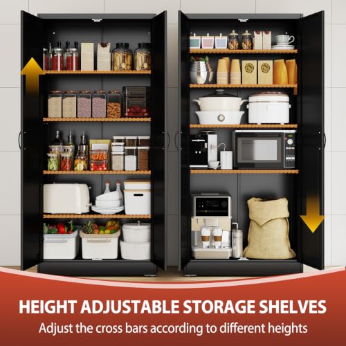 Image of PAOFIN 71 inch Black Metal Storage Pantry Cabinet