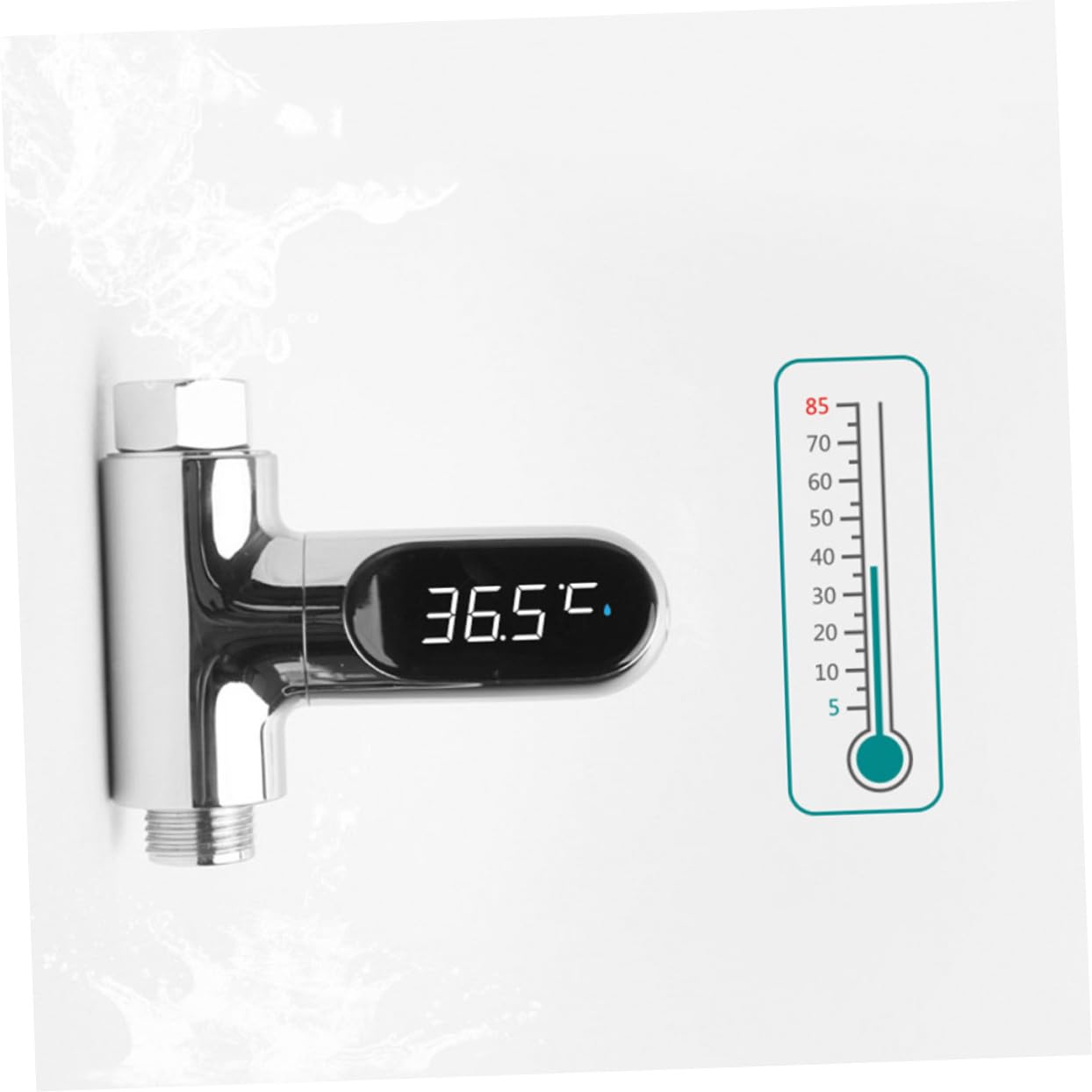 Medidor de Temperatura del Agua para Ñiño, Termómetro Ducha Digital Pantalla Led, Sensor Precisión 5-85℃, Resistente Agua, Plateado, Uso en Bañera y Baño Seguro