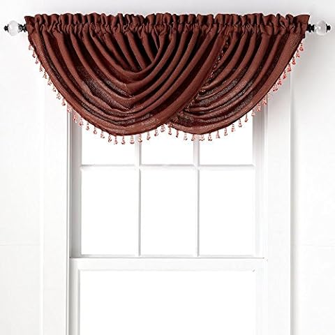 Regal Home Collections 2-Pack: Beaded Emerald Crepe Waterfall Valances - Assorted Colors (Terracotta) Cover