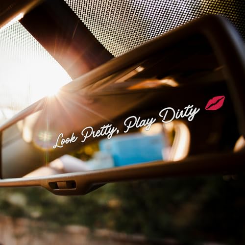 Image of Set 2Pcs Look Pretty Play D*RTY Rearview Mirror Decal Funny Sarcastic Aesthetics Hilarious Sticker Water Bottle Laptop Window Vinyl Waterproof 4 Inches Car Decals for Friend Coworker Dad Mom