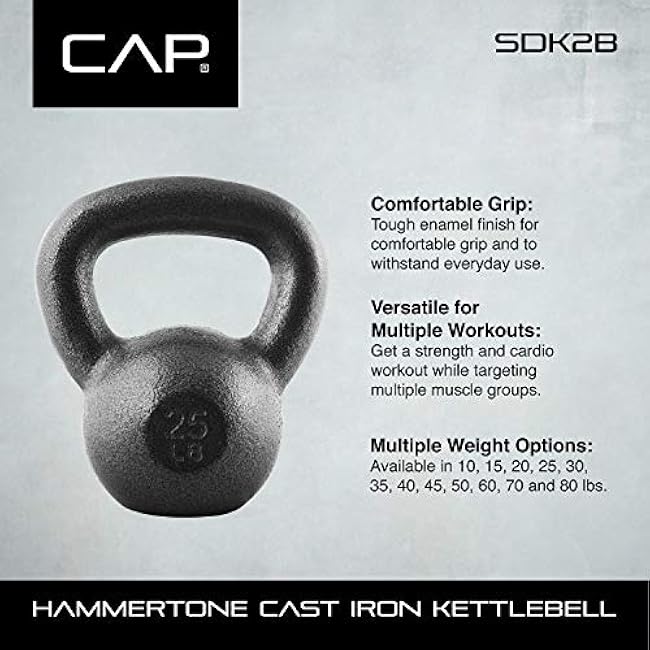 WF Athletic Supply Hammerstone Painted Cast Iron Kettlebells, Home & Gym Equipment, Great for Strength Training, Full Body Workout & Crossfit Training, Color & Size Options Available in 10-80 Pounds