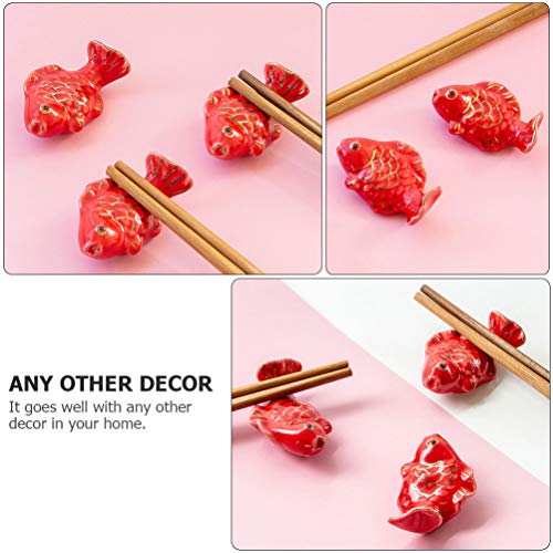 ABOOFAN 2Pcs Cerâmica Pauzinhos Titular Red Goldfish Em Forma de Titular Suporte Faca de Jantar Colh